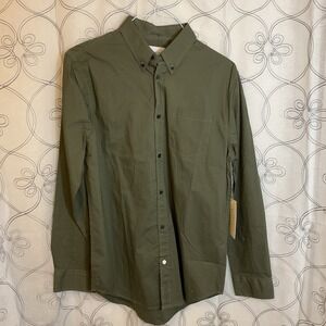 New Men's Five Four Olive Long Sleeve Button Up Shirt Size Medium